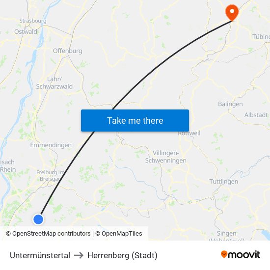 Untermünstertal to Herrenberg (Stadt) map