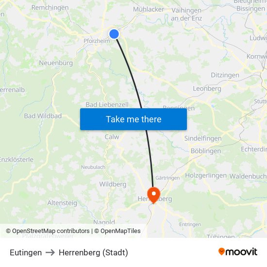 Eutingen to Herrenberg (Stadt) map