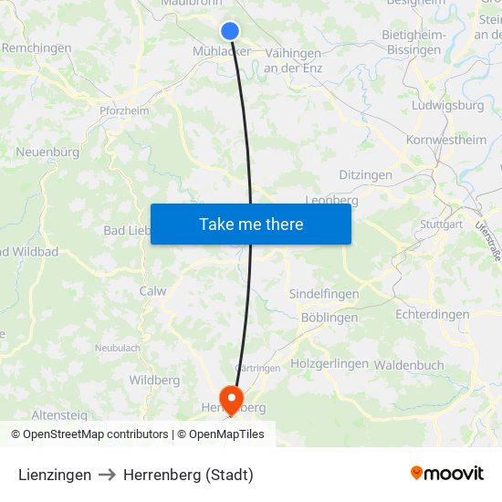 Lienzingen to Herrenberg (Stadt) map