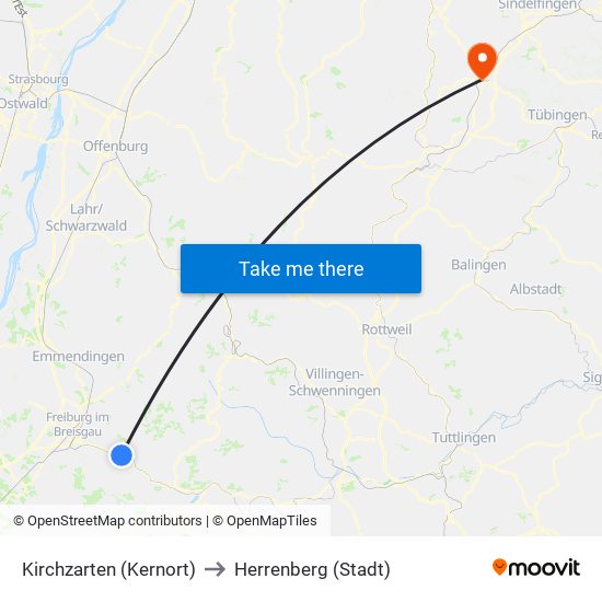 Kirchzarten (Kernort) to Herrenberg (Stadt) map