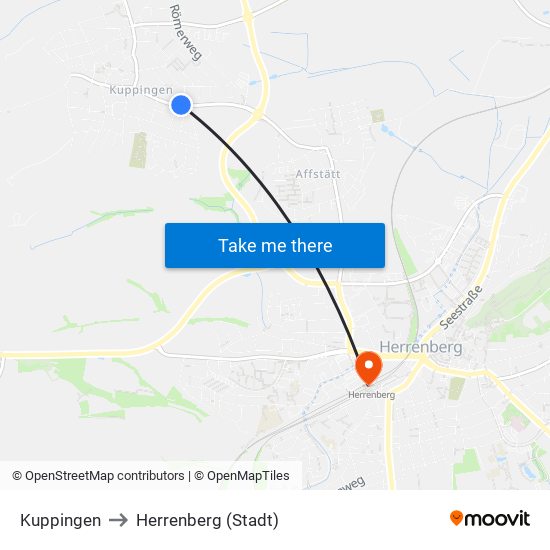 Kuppingen to Herrenberg (Stadt) map