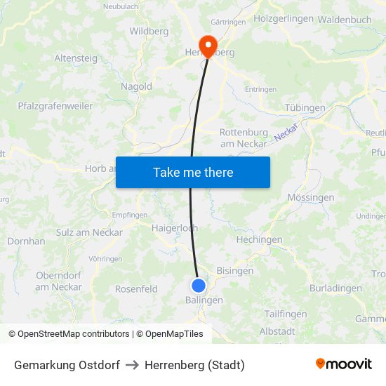 Gemarkung Ostdorf to Herrenberg (Stadt) map