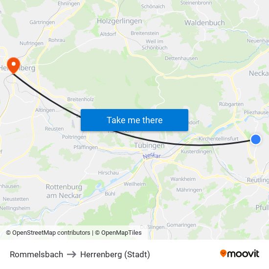 Rommelsbach to Herrenberg (Stadt) map