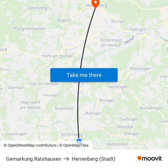 Gemarkung Ratshausen to Herrenberg (Stadt) map