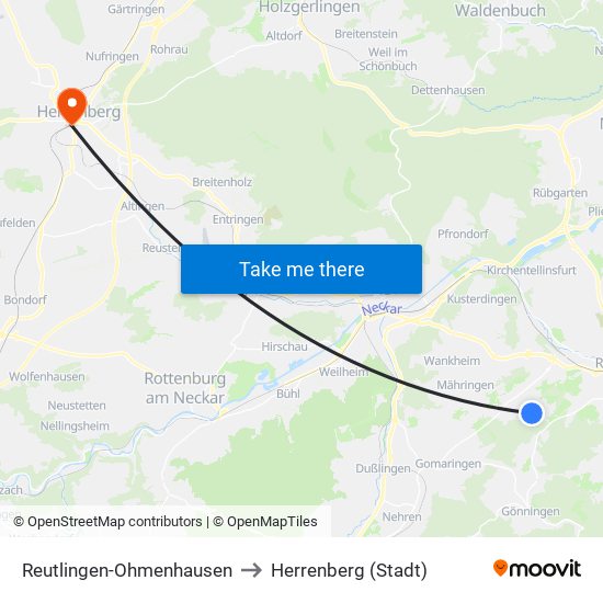 Reutlingen-Ohmenhausen to Herrenberg (Stadt) map