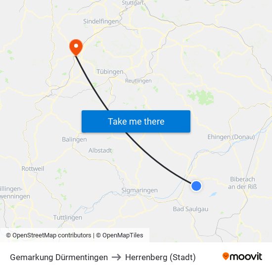 Gemarkung Dürmentingen to Herrenberg (Stadt) map