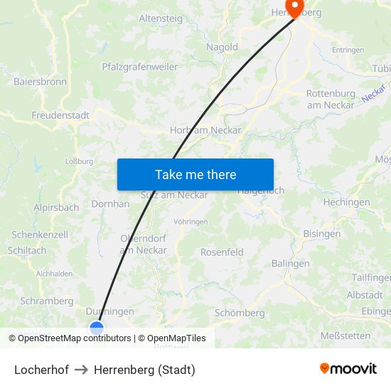 Locherhof to Herrenberg (Stadt) map