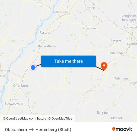 Oberachern to Herrenberg (Stadt) map