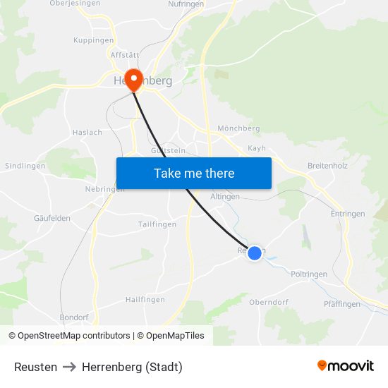 Reusten to Herrenberg (Stadt) map