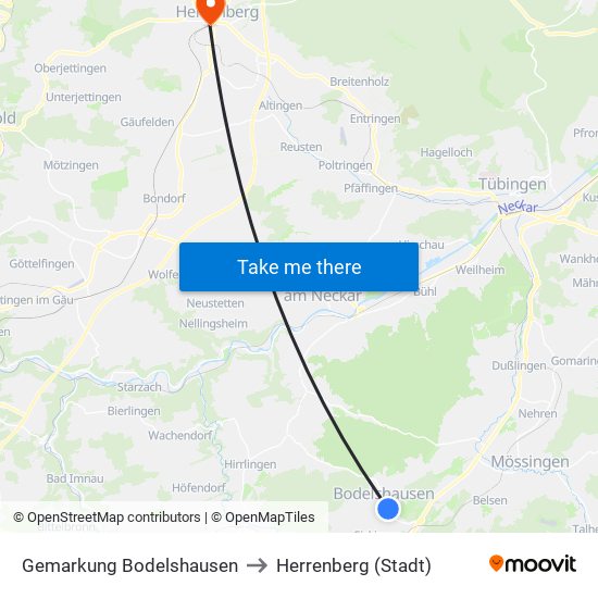 Gemarkung Bodelshausen to Herrenberg (Stadt) map