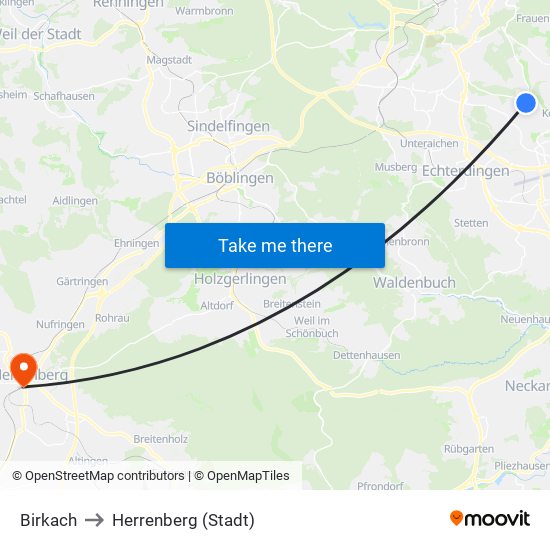 Birkach to Herrenberg (Stadt) map