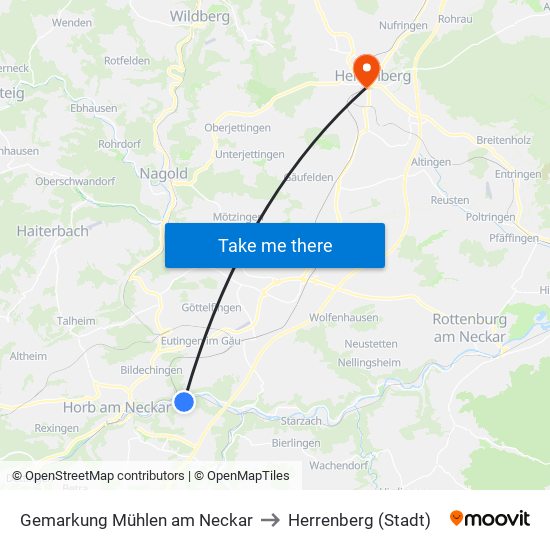 Gemarkung Mühlen am Neckar to Herrenberg (Stadt) map