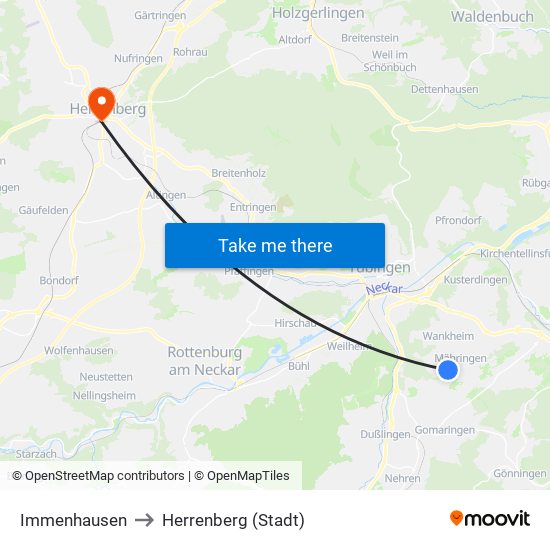 Immenhausen to Herrenberg (Stadt) map