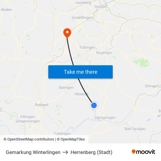 Gemarkung Winterlingen to Herrenberg (Stadt) map