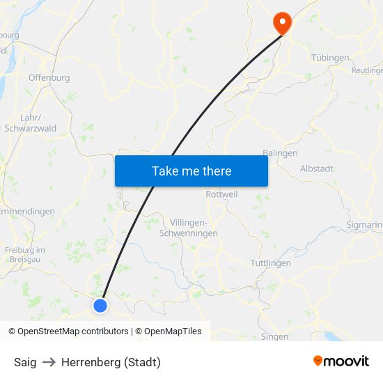 Saig to Herrenberg (Stadt) map