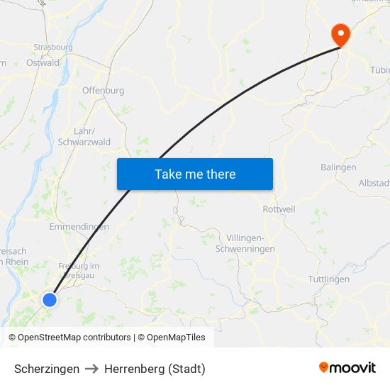 Scherzingen to Herrenberg (Stadt) map