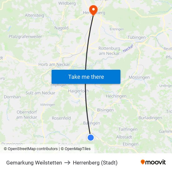 Gemarkung Weilstetten to Herrenberg (Stadt) map