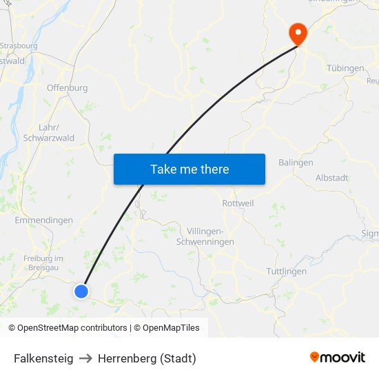 Falkensteig to Herrenberg (Stadt) map