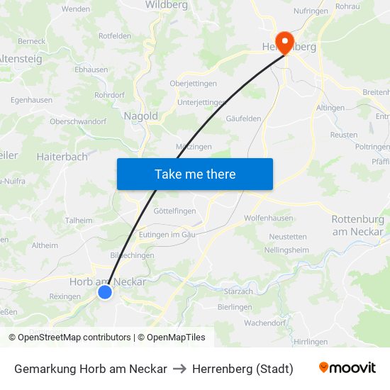 Gemarkung Horb am Neckar to Herrenberg (Stadt) map