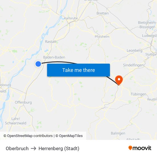 Oberbruch to Herrenberg (Stadt) map