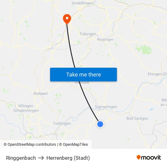 Ringgenbach to Herrenberg (Stadt) map