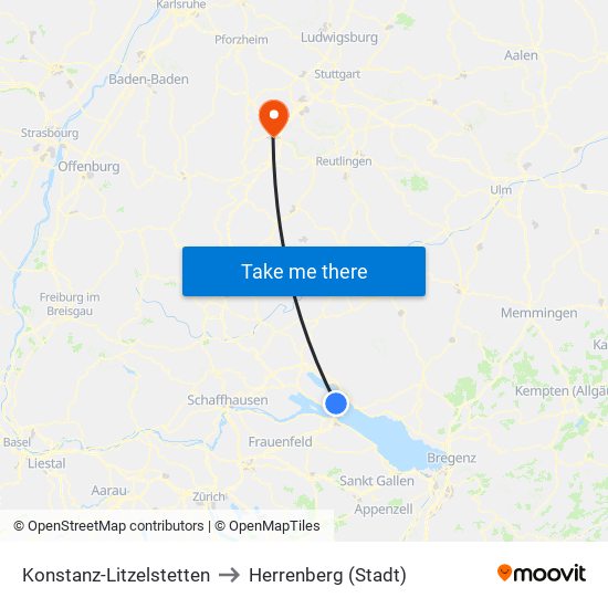 Konstanz-Litzelstetten to Herrenberg (Stadt) map