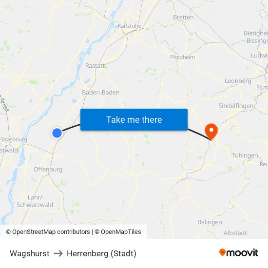 Wagshurst to Herrenberg (Stadt) map