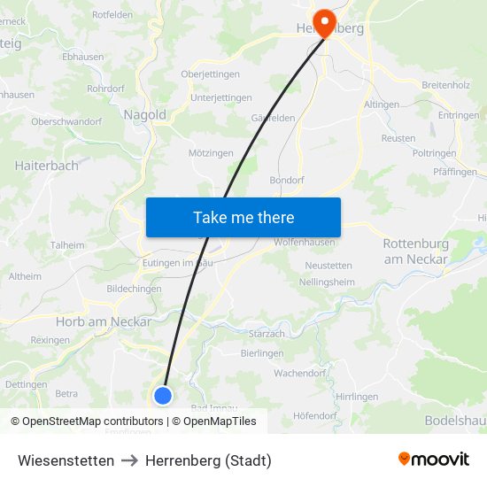 Wiesenstetten to Herrenberg (Stadt) map