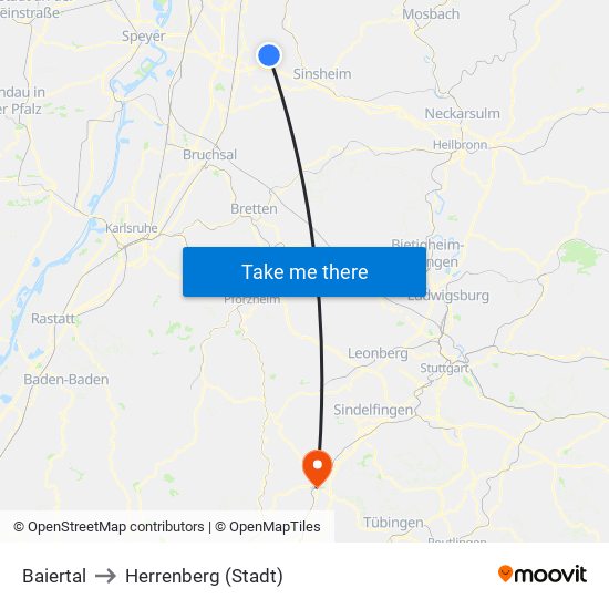 Baiertal to Herrenberg (Stadt) map