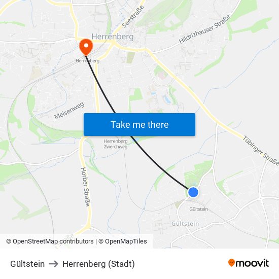 Gültstein to Herrenberg (Stadt) map