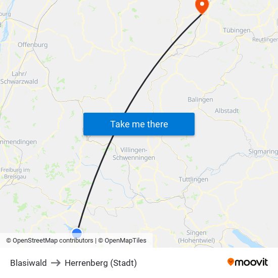 Blasiwald to Herrenberg (Stadt) map