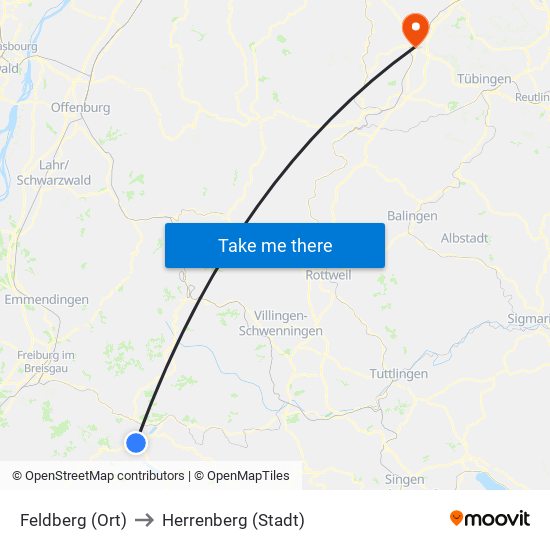 Feldberg (Ort) to Herrenberg (Stadt) map