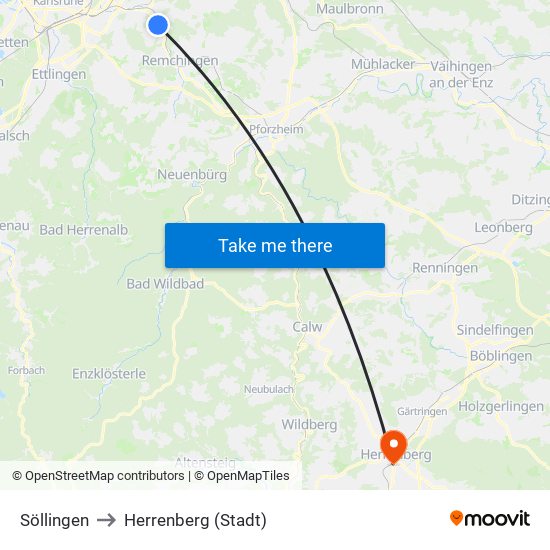 Söllingen to Herrenberg (Stadt) map