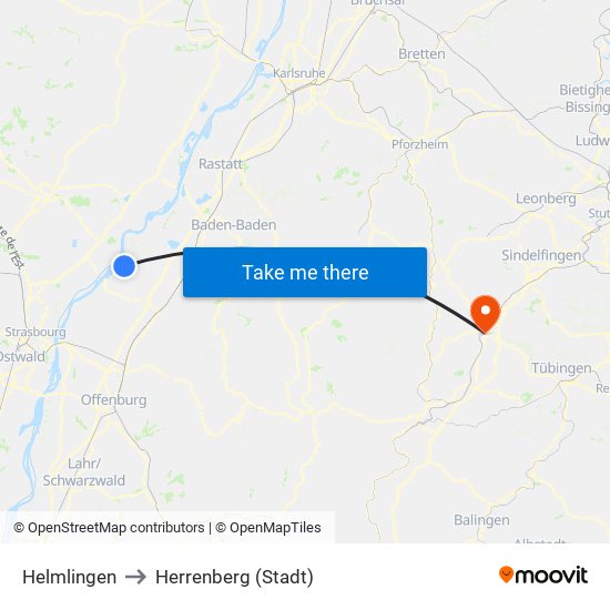 Helmlingen to Herrenberg (Stadt) map