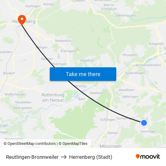 Reutlingen-Bronnweiler to Herrenberg (Stadt) map