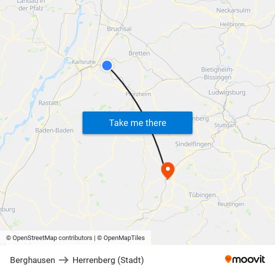 Berghausen to Herrenberg (Stadt) map