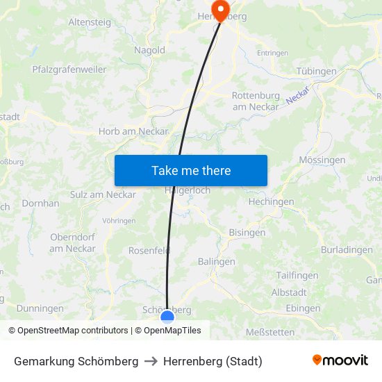 Gemarkung Schömberg to Herrenberg (Stadt) map