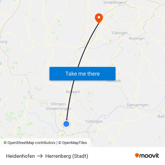 Heidenhofen to Herrenberg (Stadt) map