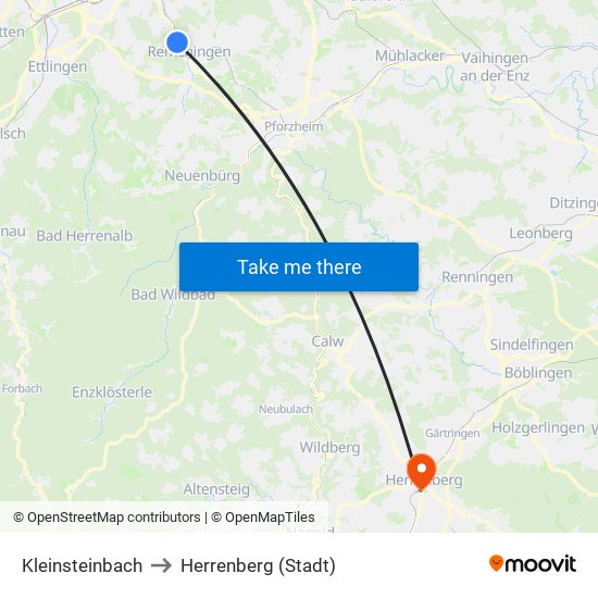 Kleinsteinbach to Herrenberg (Stadt) map