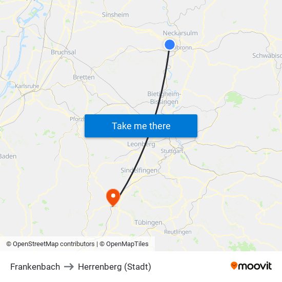 Frankenbach to Herrenberg (Stadt) map