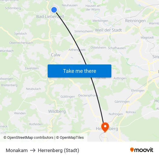 Monakam to Herrenberg (Stadt) map