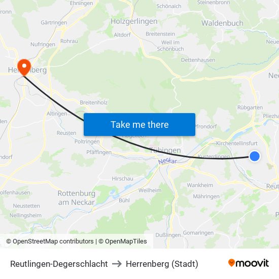 Reutlingen-Degerschlacht to Herrenberg (Stadt) map