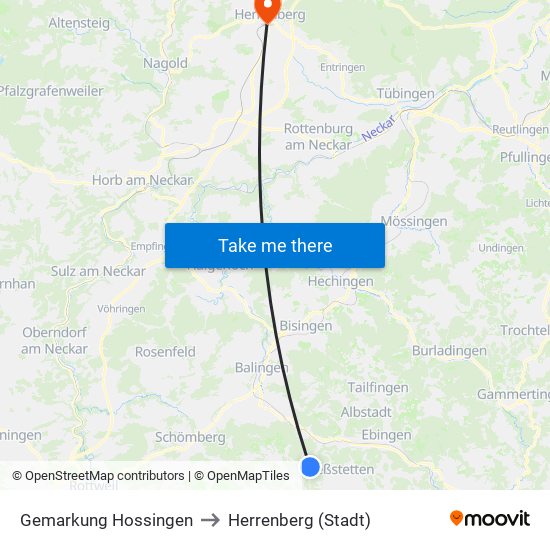 Gemarkung Hossingen to Herrenberg (Stadt) map
