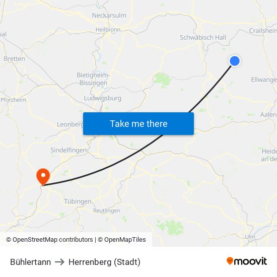 Bühlertann to Herrenberg (Stadt) map