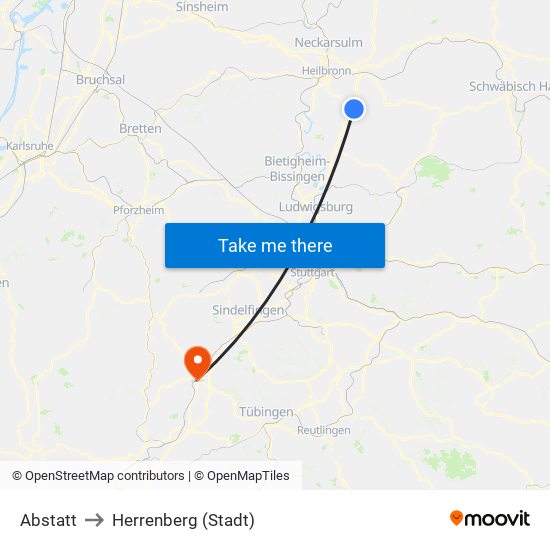 Abstatt to Herrenberg (Stadt) map