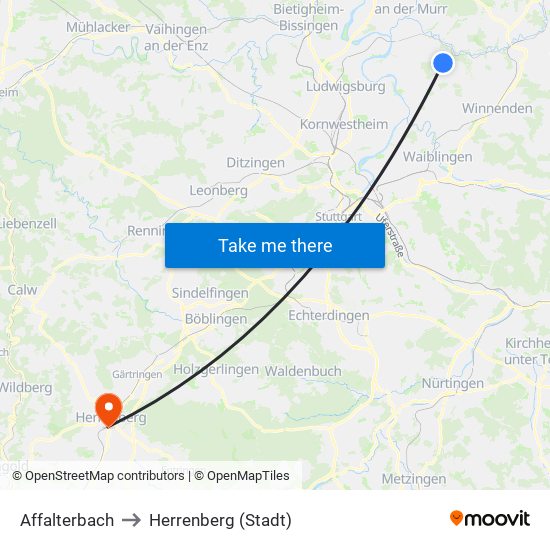 Affalterbach to Herrenberg (Stadt) map