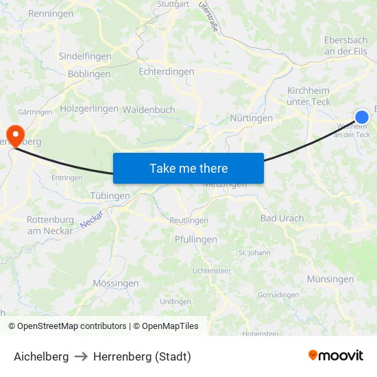 Aichelberg to Herrenberg (Stadt) map