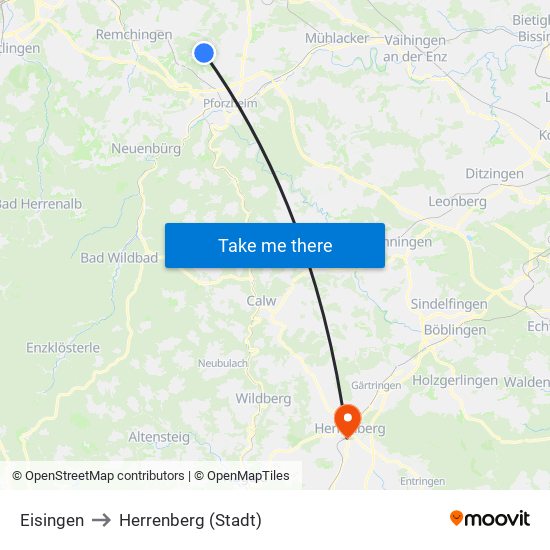 Eisingen to Herrenberg (Stadt) map