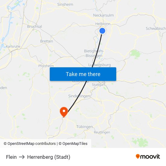 Flein to Herrenberg (Stadt) map