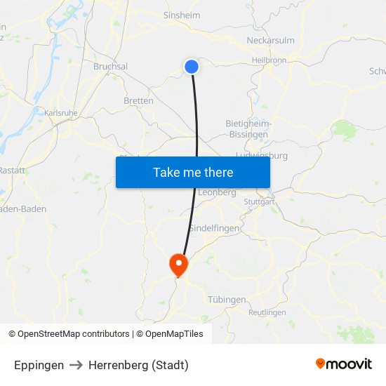 Eppingen to Herrenberg (Stadt) map